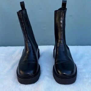 STAUD Black Croc-Embossed Ankle Boots 35